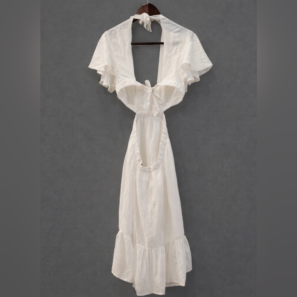 NWT Sabina Musayev Ivory Side & Back Cut Out Midi Dress Size Large - Picture 9 of 14